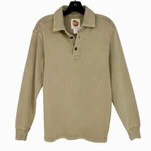 C&C California Polo Shirt Mens Small Beige Tan Vintage Wash Cotton Blend Long Sl